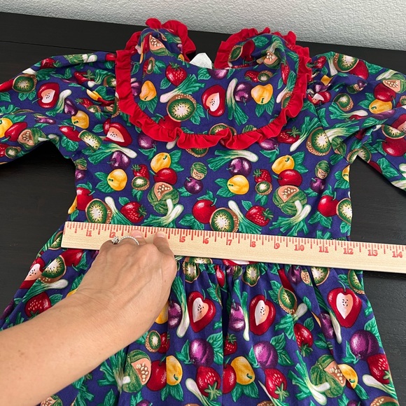 Vintage! Moty Fruit-Print Long Sleeve Dress with Red Trim size 6x - Picture 4 of 8